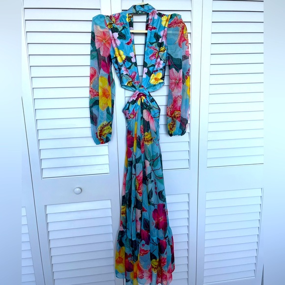 PatBO "Hibiscus" chiffon maxi dress - light blue XS - New never used - Picture 3 of 9